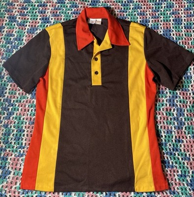 Vintage 1970 s Burger King Uniform Polo Shirt Size M  Brown Yellow Orange Rare