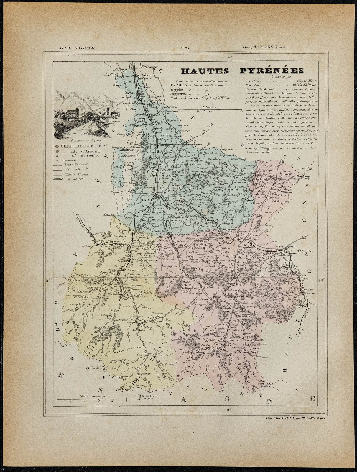 1880 - Mapa Antiguo De Las Altas Pirineos - Departamento Francés