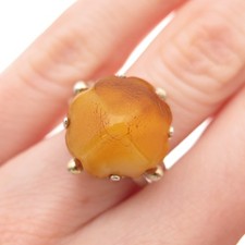 875 Silver Vintage European Real Amber Modernist Ring Size 4.5