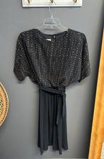 Vintage Pellini Von Bramlett 70s Womens Dress Size 5/6 Black Bronze Gold Glitter