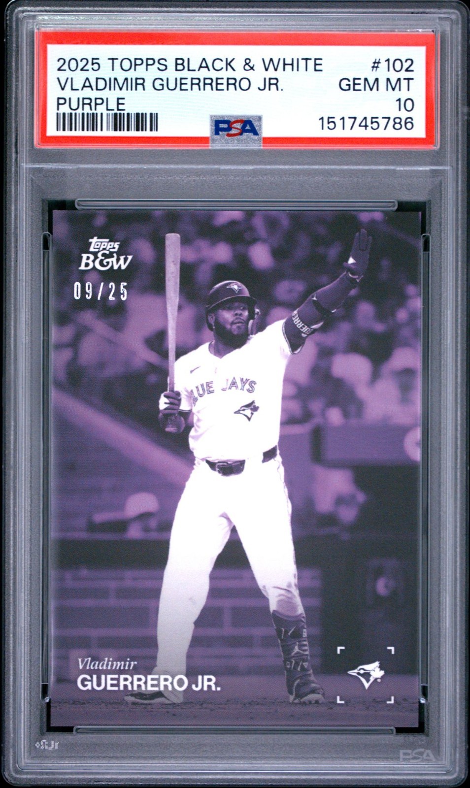 2025 Topps Black & White Vladimir Guerrero Jr. #102 Purple /25 PSA 10