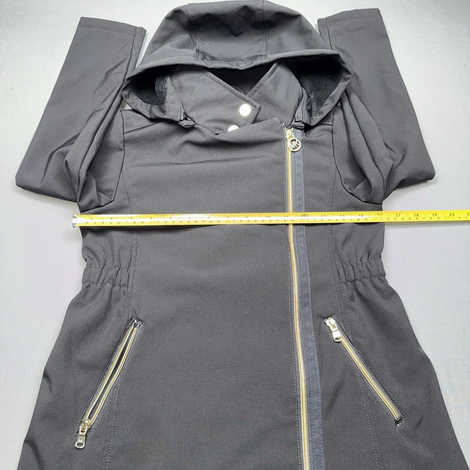 Куртка Michael Kors всепогодная для девочек 10/12 черная золотистая на молнии флисовая с капюшоном - Изображение 4 из 4