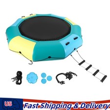 10FT Inflatable Water Trampoline 408LBS Floating Bounce with Pump and Ladder Kit