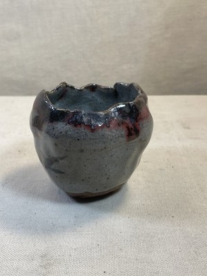 Handmade Studio Pottery Bowl Vase Gray Glaze Rustic Signed#008