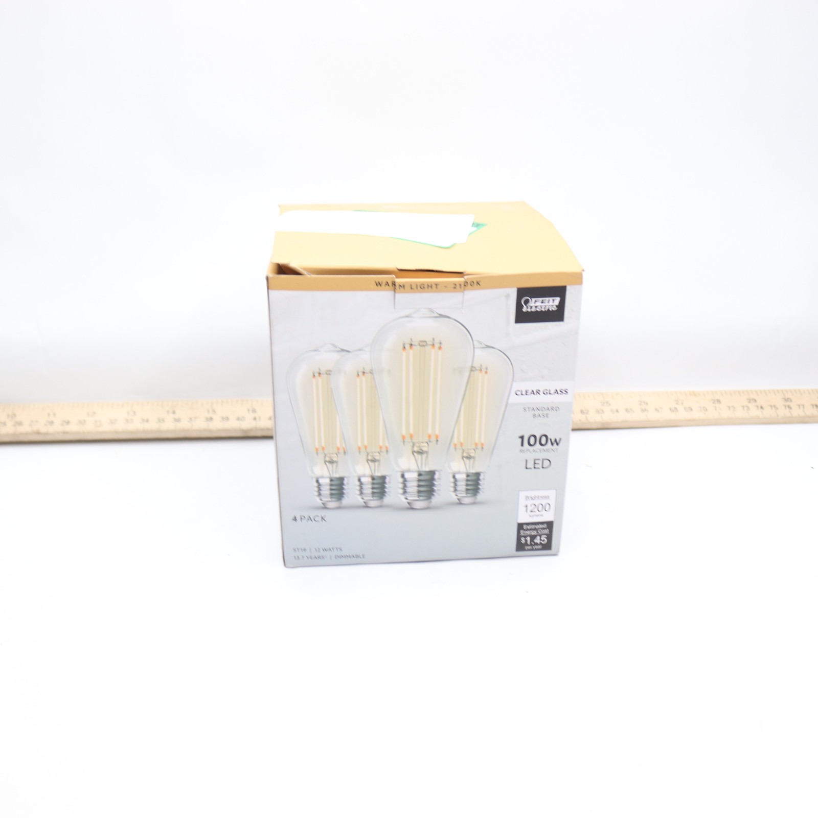 (4-Pk) Feit Electric Filament LED Light Bulb 100W ST19100CL/