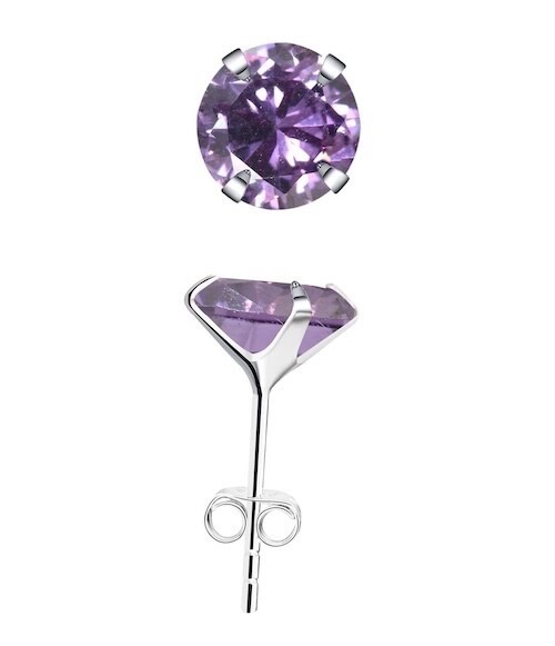 February’s Birthstone Classic 925 Silver 5 mm Stud earrings, Amethyst CZ Stone