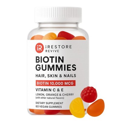 iRestore Biotin Gummies 10,000 mcg - 3 Natural Fruit 60 Count (Pack of 1)