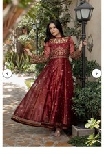 Ladies Pakistani Indian Designer Maxi Embriodered Dress Red Size Large