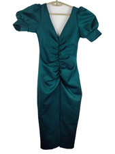 river island womens dress dark green ruched bodycon hot haute size 6 free pp