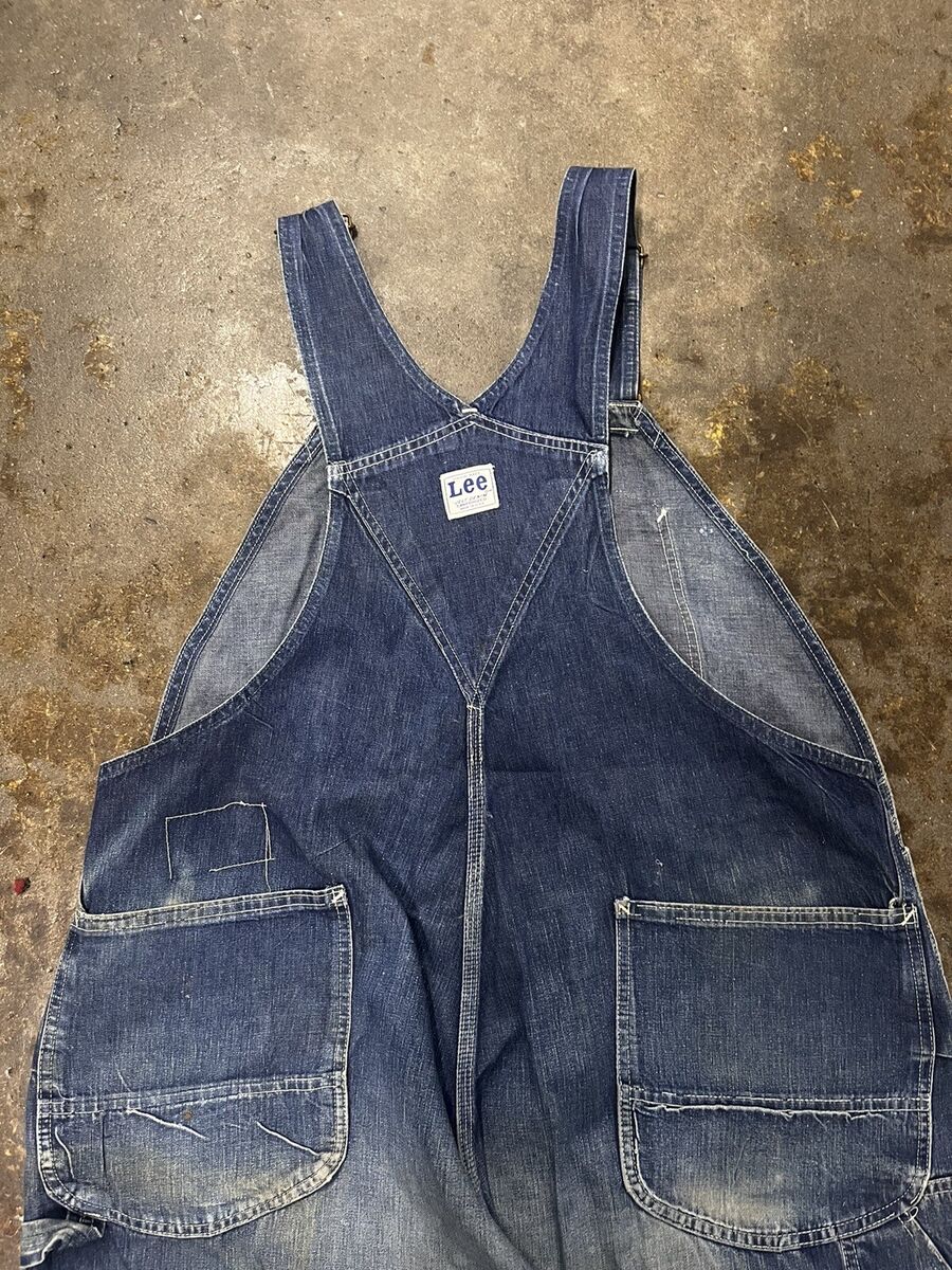 1950s-60s LEE Overalls Jelt Denim square back Long L Waist 1950s-60s LEE Overalls Jelt Denim square back Long L Waist