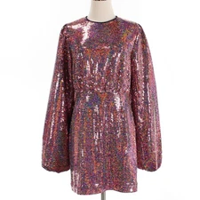 Rhode NWD Isa Long Sleeve Short Dress Size 8 in Disco Metallic Pink / Multi