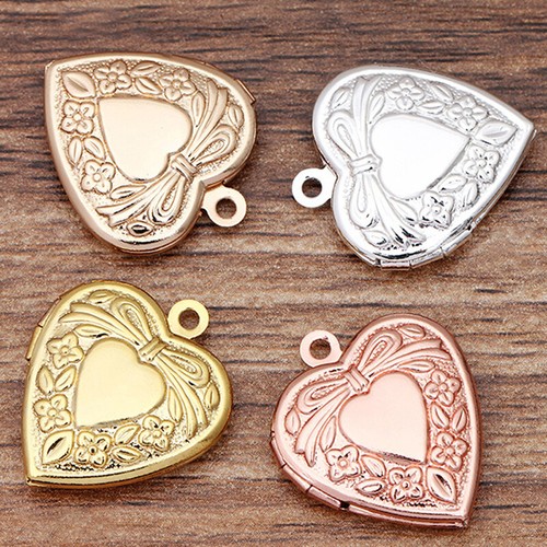 Metal Brass Heart Shaped Photo Locket Charms Pendant DIY Necklace Makiky