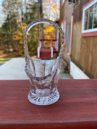 Crystal Basket Bridal Basket Flower Basket Etched 4" Elegant Vintage - Picture 5 of 7