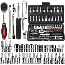 46Pcs Socket Set Car Repair Tool Ratchet Torque Wrench Kit 1/4" Drive with Box