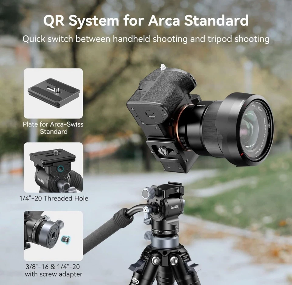 Cabezal de video SmallRig CH20 con base niveladora (Arca-Suiza), mango telescópico 4170 Foto 4 de 4
