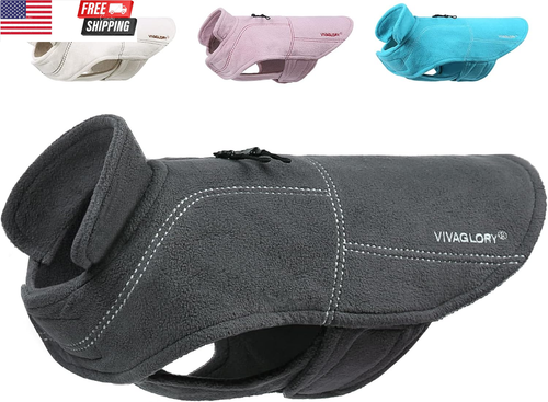 Dog Fleece Vest, Dog Cold Weather Sweater, Adjustable Winter Warm Clothes with T