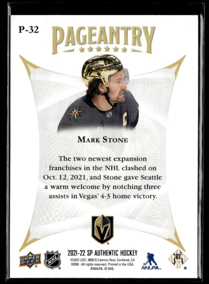 2021-22 Sp Authentic pageantry Mark Stone #P-32 H7R2D - Image 2 of 2