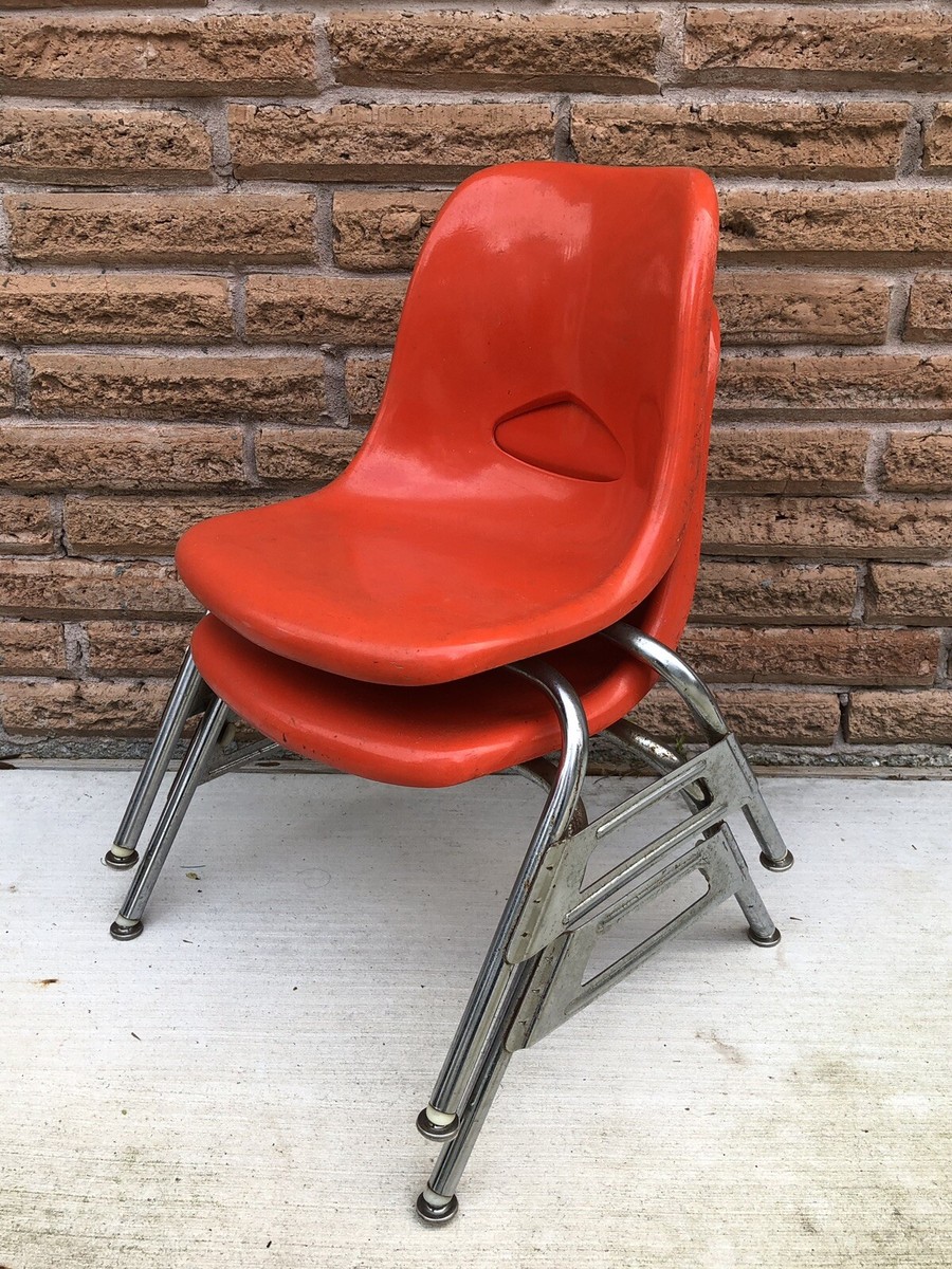 1950s KRUEGER ファイバーチェア オレンジ ミッドセンチュリー 2 Krueger Shell Orange Red Kids Small Fiberglass Chairs