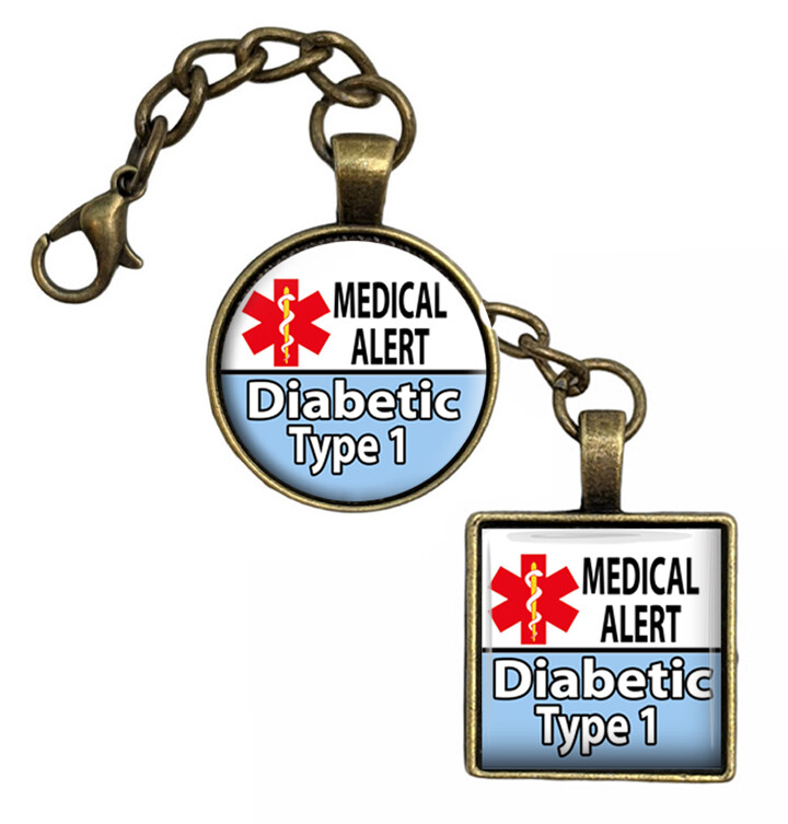 Medical Alert Diabetic Type 1 Purse Charm Zipper Pull Diabetes Alert Jewelry