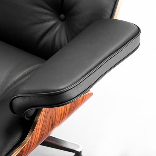 Classic Mid-century Swivel Armchair Lounge Chair Ottoman Genuine Leather - Picture 13 of 27