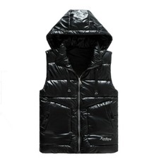 Glänzend Herren Weste Metallisch Farbe Puffer Down Mantel mit Kapuze Warm Top