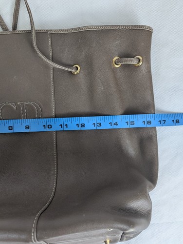 Christian Dior CD Logo Leather Large Shoulder Bag Brown Made in France - Picture 12 of 14