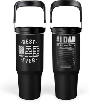Best Dad Ever Tumbler 30Oz with Carry Handle, Stainless Steel Insulated Tumblers