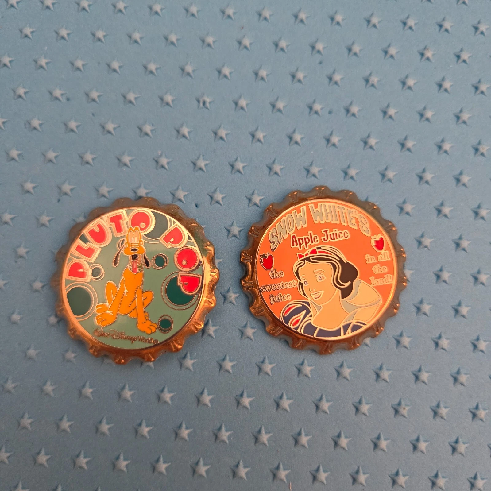 Pluto Pop Soda Pop Series and Snow White Apple Juice Bottle Cap Series Pins