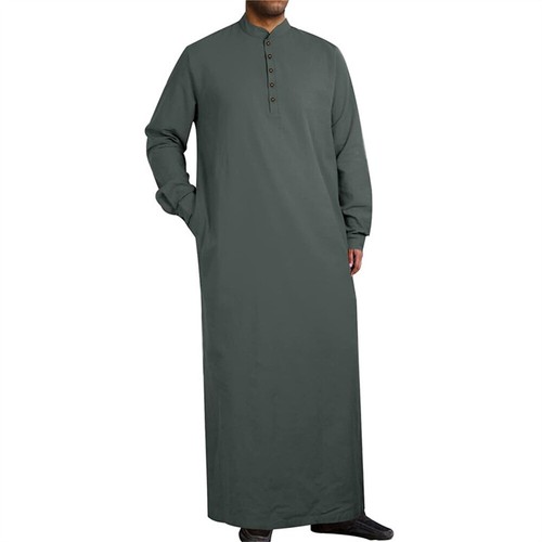 Men's Long Sleeve Muslim Clothing Saudi Jubba Arab Kaftan Thobe Long Dress Robe - Picture 6 of 15