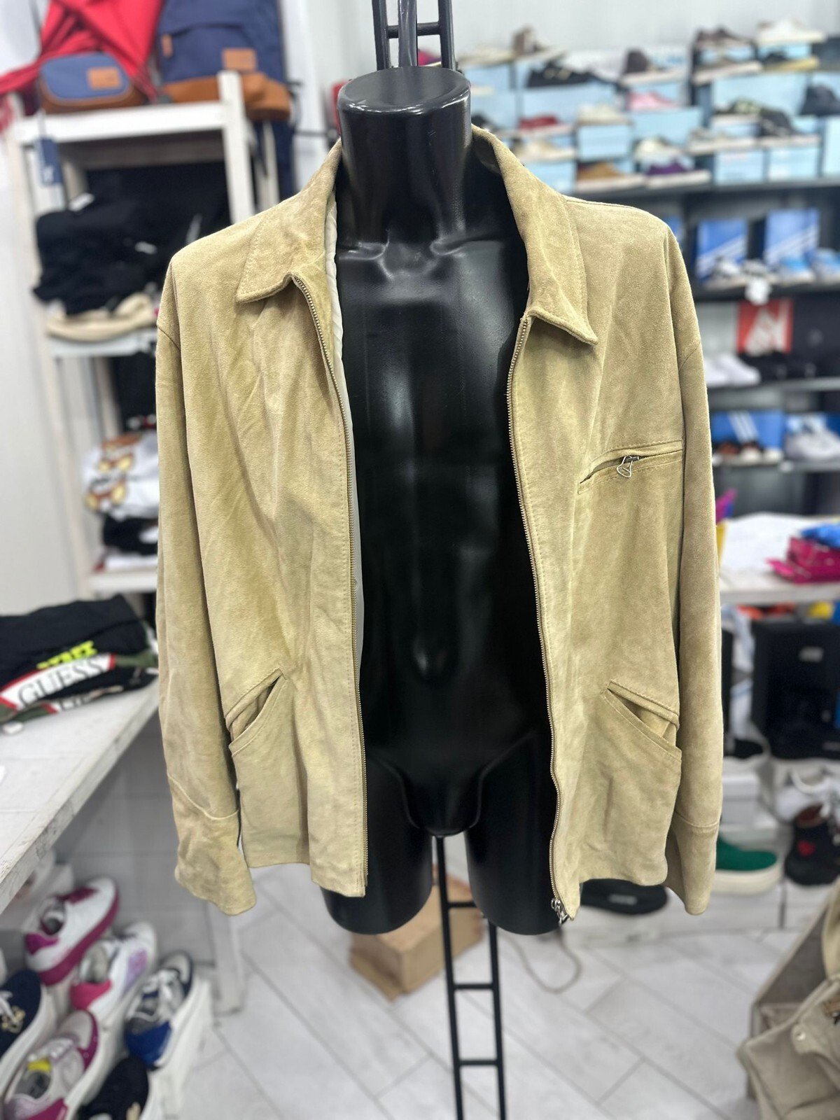 Vintage Beige Leather Jacket for Men Size 54 LLV411