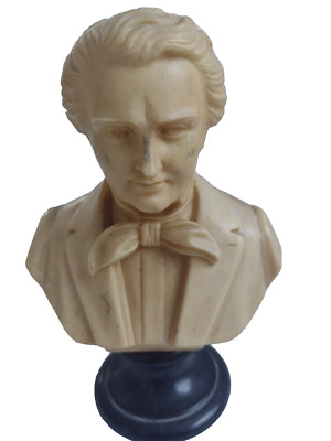 Franz Schubert Büste Alabaster auf Marmorsockel A Giannelli signiert 15 cm Vintage