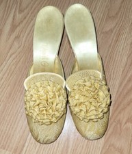 Vintage Daniel Green Satin/Silk Gold/Yellow Brocade Bedroom Slippers/Pumps