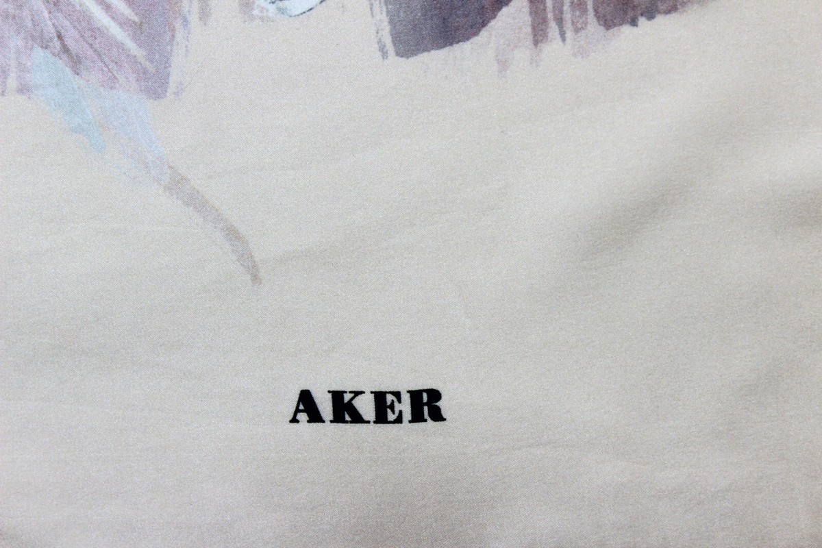 Foulard Vintage AKER En Soie 100% - Multicolore Imprimé Plumes - Fait Main - Turquie