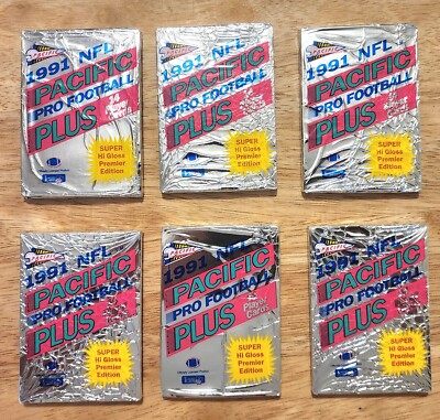 6 Unopened Packs 1991 NFL Pacific Pro Football Plus Hi-Gloss Cards Premier 