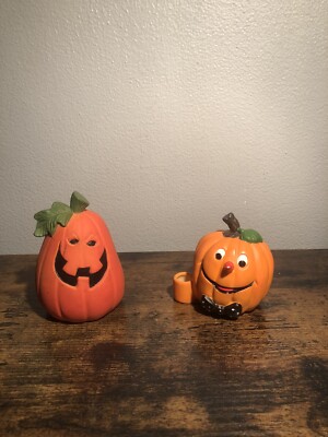 Vintage Halloween ￼Uccg pumpkin figurine Ceramic￼ Lot Of 2