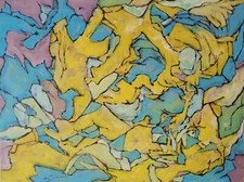 Eye moving abstract 16x12 canvas acrylic "Help From Above" Blue Yellow Green