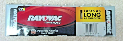 BATTERIES, ALKALINE, RAYOVAC, 9V, (6), ULTRA PRO, MADE IN THE USA, LASTS LONG