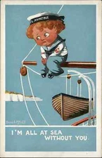 Donald McGill Little Boy British Navy Sailor HMS Invincible WWI FIRST LINE PC