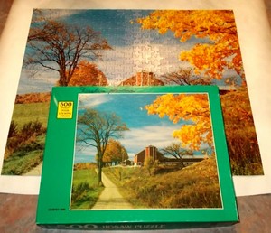 Vintage Rainbow Works Jigsaw Puzzle Country Lane Fall Barn 500 Pc