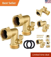 90° Brass Garden Hose Elbow Connector with Shut Off Valve - 2 Pack