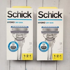 2x Schick Hydro Dry Skin 1 Razor and 4 Refill Cartridges 