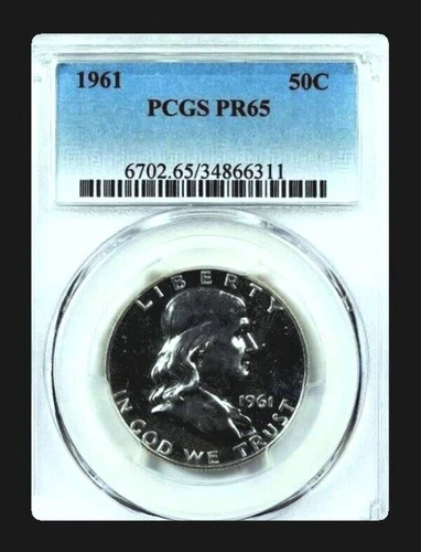 1961 FRANKLIN SILVER HALF DOLLAR  90% FINE SILVER PROOF COIN / GRADED PR 65 PCGS