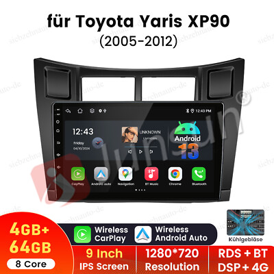 Autoradio GPS Navi SWC BT WIFI DAB+ CarPlay 4+64GB Für Toyota Yaris P9 2005-2012