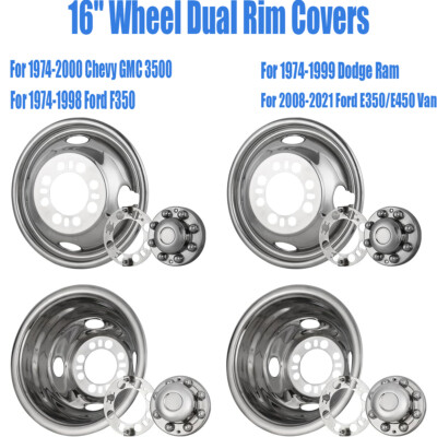 For 2007-2025 FORD E350 E450 Van 16'' BOLT ON Wheel Simulators Dual Rim Covers