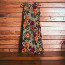 Vintage RK Dress Womens Petite Olive Green Professional Tropical Easy Flowers