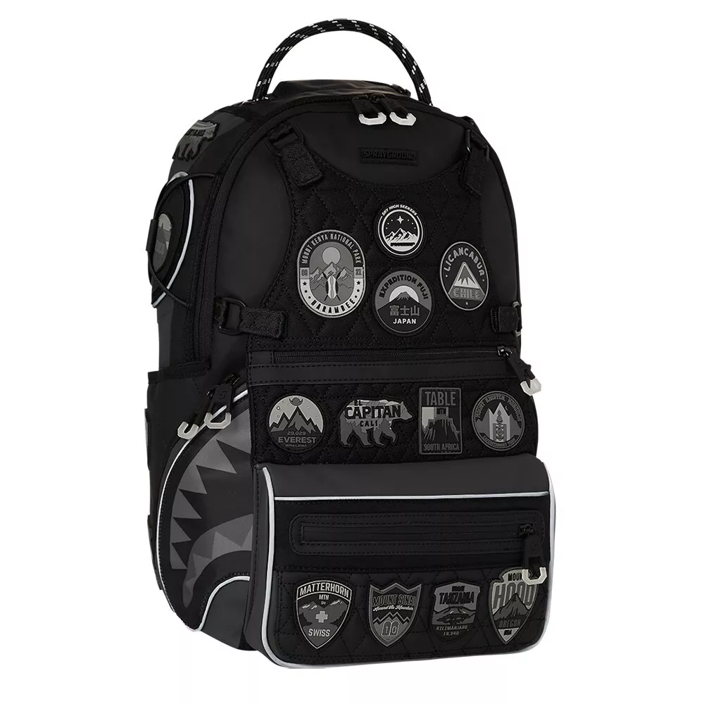 Sprayground Midnight Expedition Backpack Black Books Bag Travel Patches Rare DS