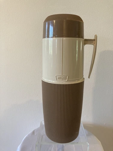 Vintage Retro Thermos Quart Size Model #6402 Filler #64F  Brown and Tan