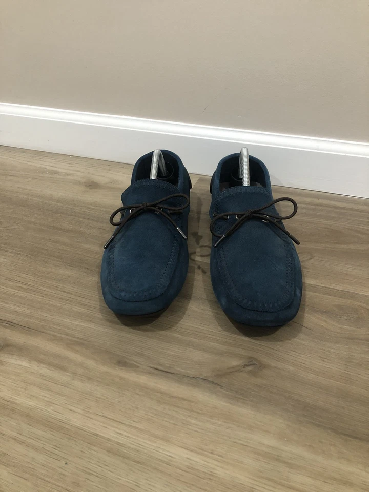 Salvatore Ferragamo Atlante Azul Gamuza Hombres Conductores Mocasines Logo Espalda 10 EE Foto 3 de 4