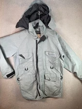 Vintage Cabelas Jacket Mens Large Blue Hooded Rain In Fisherman Fishing Coat