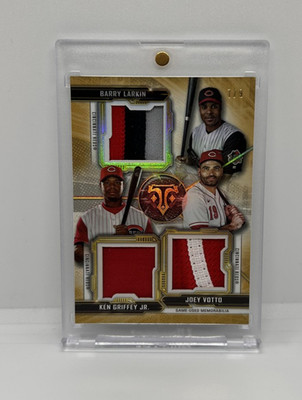 2020 Triple Threads Barry Larkin Ken Griffey Jr Joey Votto RELIC COMBO Gold #/9